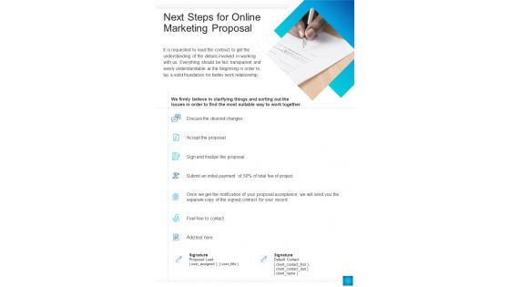 Next Steps For Online Marketing Proposal One Pager Sample Example Document