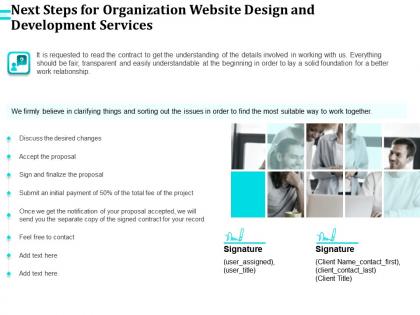 Next steps for organization website design and development services ppt file design