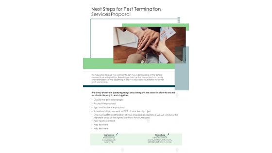 Next Steps For Pest Termination Services Proposal One Pager Sample Example Document