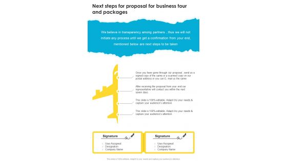 Next Steps For Proposal For Business Tour And Packages One Pager Sample Example Document