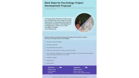 Next Steps For Psychology Project Development Proposal One Pager Sample Example Document