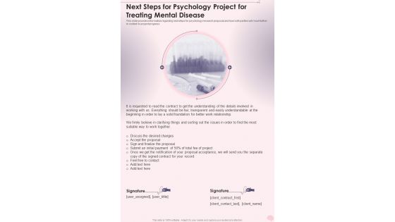 Next Steps For Psychology Project For Treating Mental Disease One Pager Sample Example Document