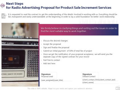 Next steps for radio advertising proposal for product sale increment services ppt styles slides