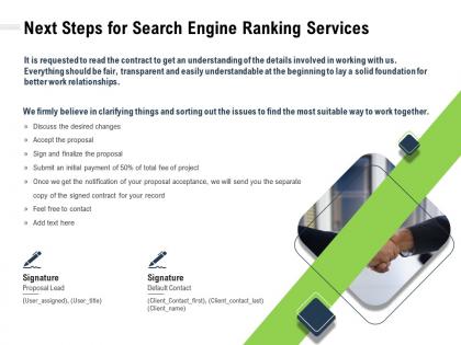 Next steps for search engine ranking services clarifying ppt powerpoint presentation template