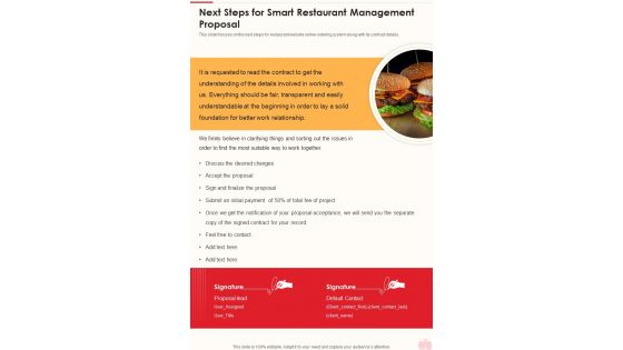 Next Steps For Smart Restaurant Management Proposal One Pager Sample Example Document