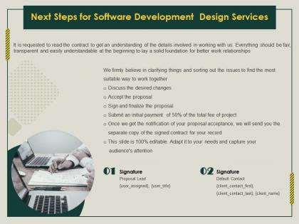 Next steps for software development design services ppt icon