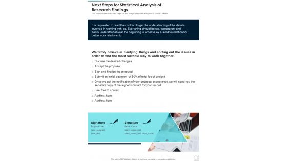 Next Steps For Statistical Analysis Of Research Findings One Pager Sample Example Document