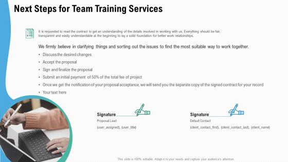 Next steps for team training services ppt slides influencers