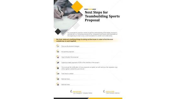 Next Steps For Teambuilding Sports Proposal One Pager Sample Example Document