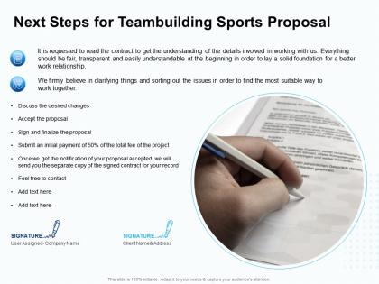 Next steps for teambuilding sports proposal ppt powerpoint presentation styles example