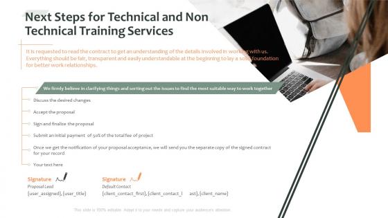 Next steps for technical and non technical training services ppt slides layout