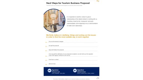 Next Steps For Tourism Business Proposal One Pager Sample Example Document