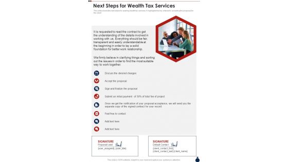 Next Steps For Wealth Tax Services One Pager Sample Example Document