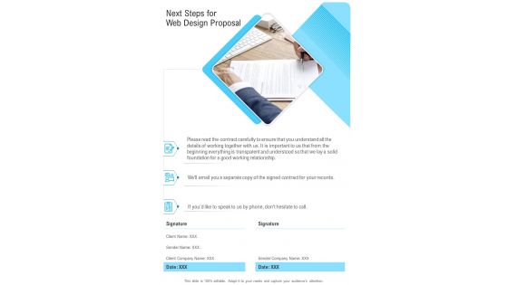 Next Steps For Web Design Proposal One Pager Sample Example Document