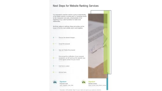 Next Steps For Website Ranking Services One Pager Sample Example Document