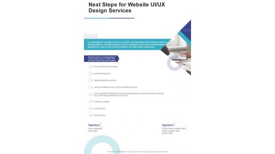 Next Steps For Website UI UX Design Services One Pager Sample Example Document
