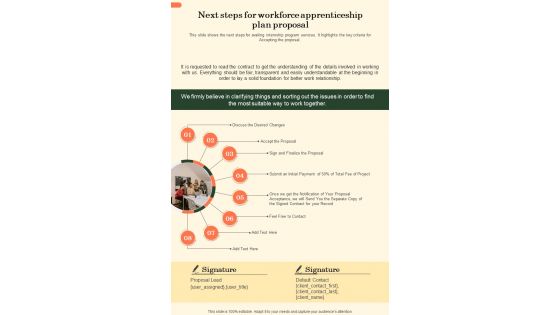 Next Steps For Workforce Apprenticeship Plan Proposal One Pager Sample Example Document