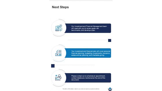 Next Steps Investment Advice Proposal One Pager Sample Example Document