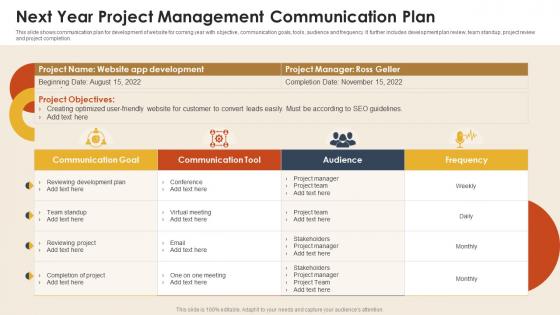 Next Year Project Management Communication Plan
