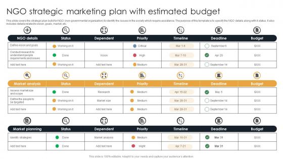 NGO Strategic Marketing Plan With Estimated Budget