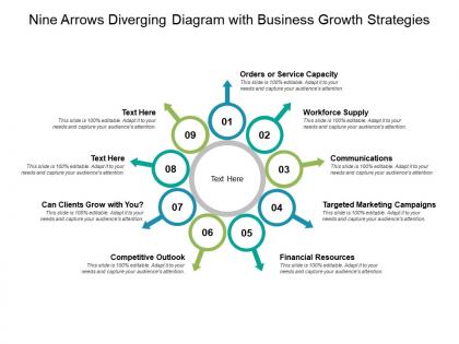 Nine arrows diverging diagram with business growth strategies