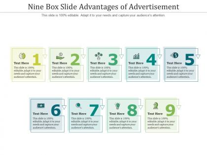 Nine box slide advantages of advertisement infographic template