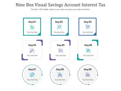 Nine box visual savings account interest tax infographic template