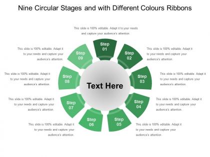 Nine circular stages and with different colours ribbons