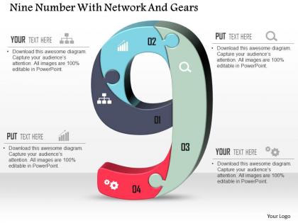 Nine number with network and gears powerpoint template