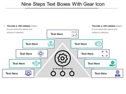 Nine steps text boxes with gear icon
