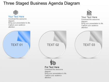 No three staged business agenda diagram powerpoint template