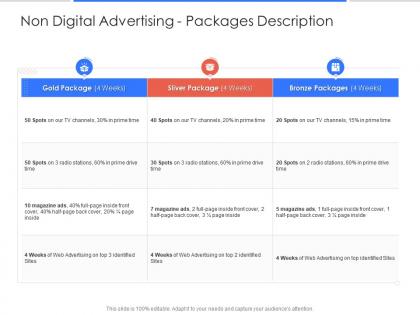 Non digital advertising packages description campaign design and execution proposal template ppt tips