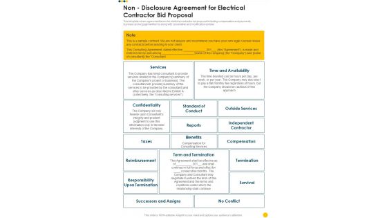 Non Disclosure Agreement For Electrical Contractor Bid One Pager Sample Example Document