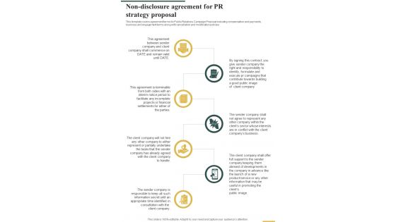 Non Disclosure Agreement For Pr Strategy Proposal One Pager Sample Example Document