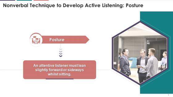 Nonverbal Technique Of Posture To Develop Active Listening Training Ppt
