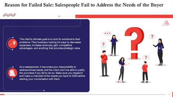 Not Addressing Buyer Needs As Reason For Failed Sale Training Ppt