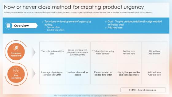 Now Or Never Close Method For Creating Product Urgency Top Sales Closing Techniques SA SS
