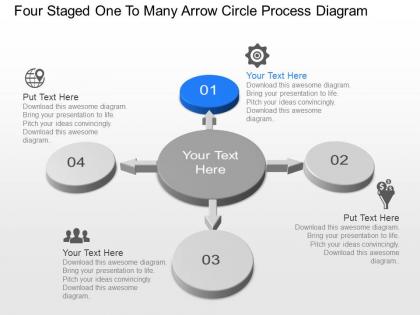 Nq four staged one to many arrow circle process diagram powerpoint template