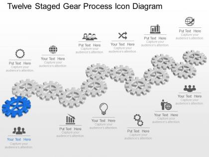 Ns twelve staged gear process icon diagram powerpoint template slide
