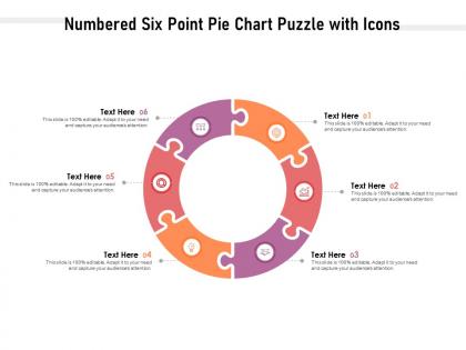 Numbered six point pie chart puzzle with icons