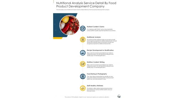 Nutritional Analysis Service Detail By Food Product Development Company One Pager Sample Example Document