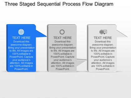 Nv three staged sequential process flow diagram powerpoint template