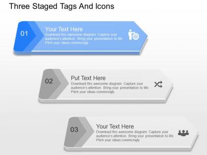Nx three staged tags and icons powerpoint template