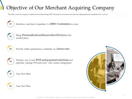 Objective of our merchant acquiring company ppt icon