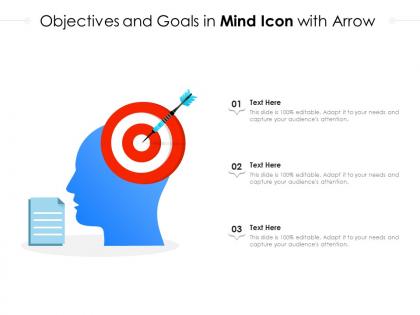 Objectives and goals in mind icon with arrow