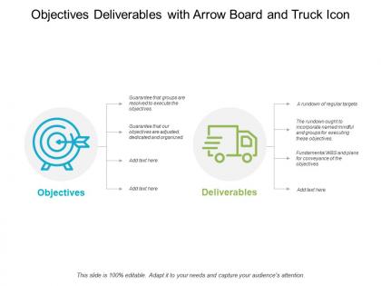 Objectives deliverables with arrow board and truck icon