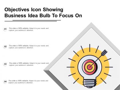 Objectives icon showing business idea bulb to focus on