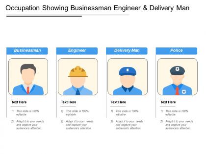 Occupation showing businessman engineer and delivery man