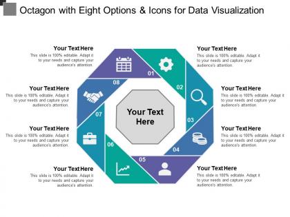 Octagon with eight options and icons for data visualization