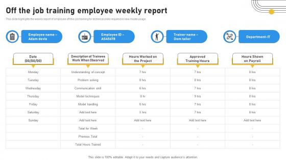 Off The Job Training Employee Weekly Report